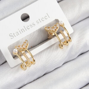 Pirinç Zirkon Taşlı İnci Detaylı Balık Kuyruğu Model Gold Renk Kadın Küpe BKP11093