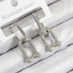 Pirinç Zirkon Taşlı Tifany Model Gümüş Renk Kadın Küpe BKP11096