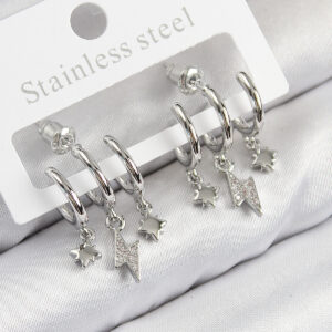 Pirinç Zirkon Taşlı Şimşek Model Gümüş Renk Kadın Küpe BKP11109