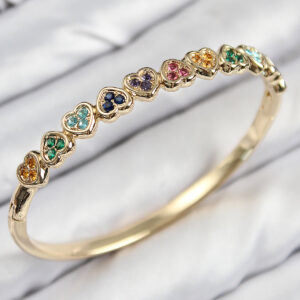 Pirinç Renkli Zirkon Taşlı Sıralı Kalp Model Gold Renk Kadın Kelepçe BB7681