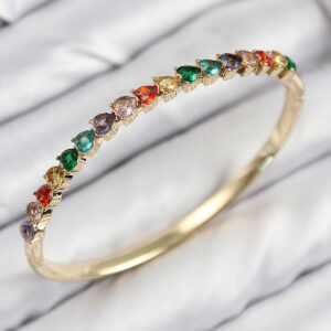 Pirinç Renkli Zirkon Taşlı Kalp Model Gold Renk Kadın Kelepçe BB7682