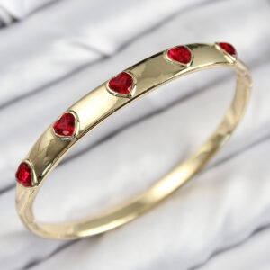 Pirinç Zirkon Taşlı Kırmızı Kalp Model Gold Renk Kadın Kelepçe BB7683