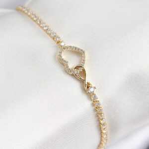 Pirinç Zirkon Taşlı Sonsuzluk Kalp Model Gold Renk Kadın Bileklik BB7693