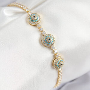 Pirinç Zirkon Taşlı Nazar Model Gold Renk Kadın Bileklik BB7705