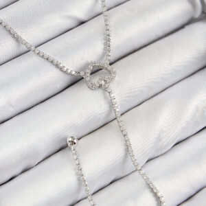 Pirinç Zirkon Taşlı Kalp Model Gümüş Renk Y Kolye BKO10447