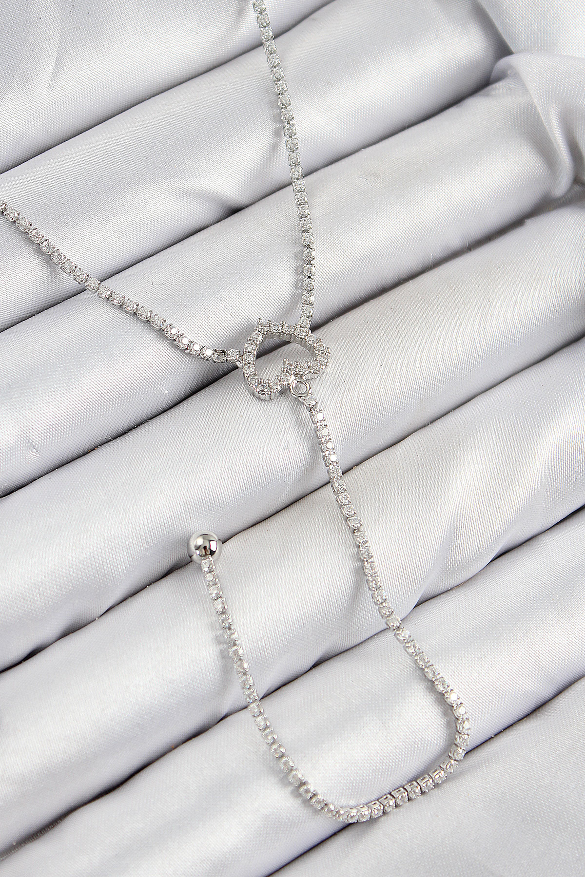 Pirinç Zirkon Taşlı Kalp Model Gümüş Renk Y Kolye BKO10447