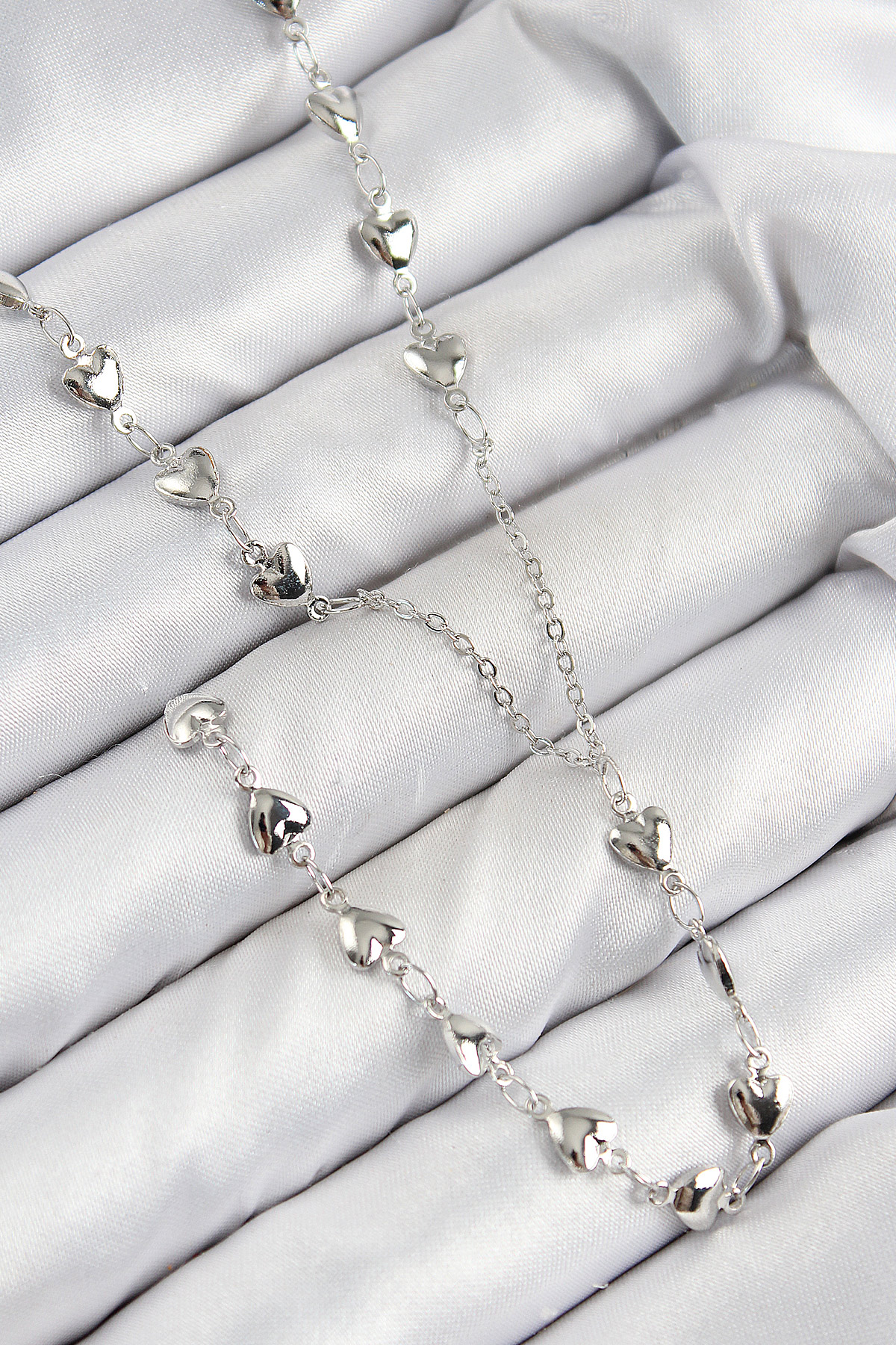 Pirinç Zirkon Taşlı Kalp Model Gümüş Renk Y Kolye BKO10456