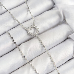 Pirinç Zirkon Taşlı Ezme Zincirli Kalp Model Gümüş Renk Y Kolye BKO10460