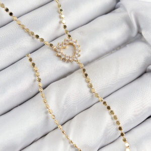 Pirinç Zirkon Taşlı Ezme Zincirli Kalp Model Gold Renk Y Kolye BKO10461