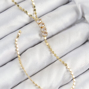 Pirinç Zirkon Taşlı Ezme Zincirli Model Gold Renk Y Kolye BKO10465