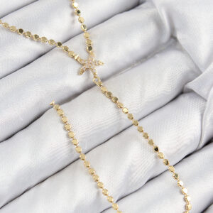 Pirinç Zirkon Taşlı Ezme Zincirli Deniz Yıldızı Model Gold Renk Y Kolye BKO10467