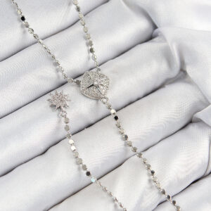 Pirinç Zirkon Taşlı Ezme Zincirli Madalyon Model Gümüş Renk Y Kolye BKO10470