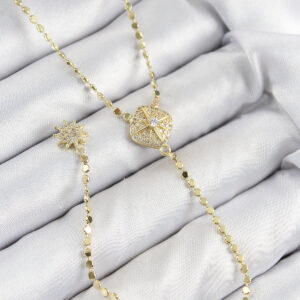 Pirinç Zirkon Taşlı Ezme Zincirli Madalyon Model Gold Renk Y Kolye BKO10471