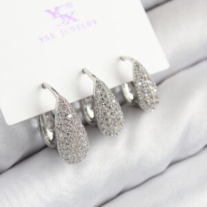 Pirinç Zirkon Taşlı 3'lü Damla Model Gümüş Renk Kadın Küpe BKP11125