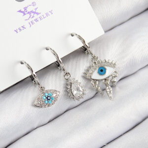 Pirinç Zirkon Taşlı 3'lü Fatma'nın Gözü Model Gümüş Renk Kadın Küpe BKP11130