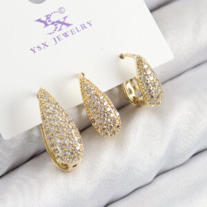 Pirinç Zirkon Taşlı 3'lü Damla Model Gold Renk Kadın Küpe BKP11138