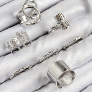 Pirinç Yaprak Model Gümüş Renk Kadın Yüzük Kombin Set BYK3818