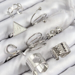 Pirinç Üçgen Model Gümüş Renk Kadın Yüzük Kombin Set BYK3820