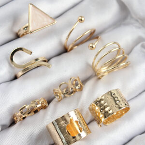 Pirinç Üçgen Model Gold Renk Kadın Yüzük Kombin Set BYK3821