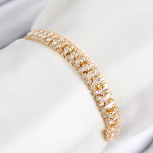 Pirinç Zirkon Taşlı Tennıs Model Gold Renk Asansörlü Kadın Bileklik BB7717