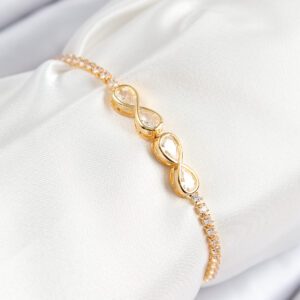 Pirinç Zirkon Taşlı Sonsuzluk Model Gold Renk Asansörlü Kadın Bileklik BB7721