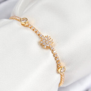 Pirinç Zirkon Taşlı Kar Tanesi Model Gold Renk Asansörlü Kadın Bileklik BB7723