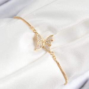 Pirinç Zirkon Taşlı Kelebek Model Gold Renk Asansörlü Kadın Bileklik BB7725