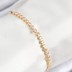 Pirinç Zirkon Taşlı Sıralı Model Gold Renk Asansörlü Kadın Bileklik BB7727