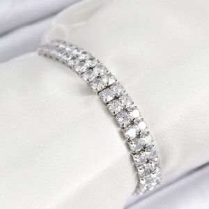 Pirinç Zirkon Taşlı Çift Sıra Kare Model Gümüş Renk Asansörlü Kadın Bileklik BB7730