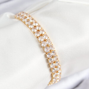 Pirinç Zirkon Taşlı Çift Sıra Kare Model Gold Renk Asansörlü Kadın Bileklik BB7731