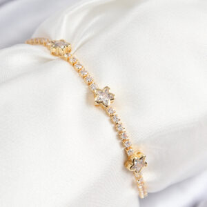 Pirinç Zirkon Taşlı Yıldız Model Gold Renk Asansörlü Kadın Bileklik BB7737