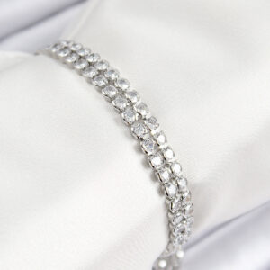 Pirinç Zirkon Taşlı Çift Sıra Model Gümüş Renk Asansörlü Kadın Bileklik BB7738