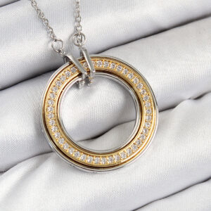 316L Çelik Zirkon Taşlı Dönen Daire Model Gold Ve Gümüş Renk Kadın Kolye BKO10479