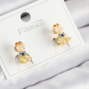 Pirinç Zirkon Taşlı Pamuk Prenses Model Gold Renk Çocuk Küpe BKP11196