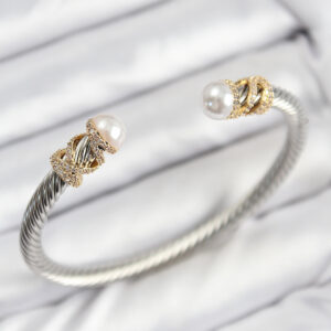 316L Çelik Zirkon Taşlı İnci Model Gold Ve Gümüş Renk Kadın Bileklik BB7778