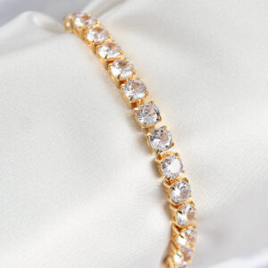 Pirinç Zirkon Taşlı Kare Model Gold Renk Asansörlü Kadın Bileklik BB7792