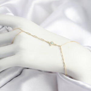 Pirinç Zirkon Taşlı Mavi Boncuklu Yonca Model Gold Renk Şahmeran SN721