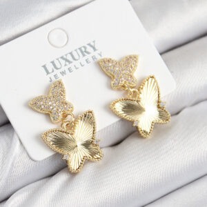 Pirinç Zirkon Taşlı Kelebek Model Gold Renk Kadın Küpe BKP11209