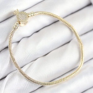 Pirinç Charm Zirkon Taşlı Taç Model Gold Renk Kadın Bileklik BB7808