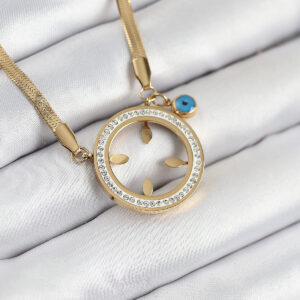 316L Çelik Zirkon Taşlı Çeyrek Takılabilir Gold Renk Kadın Kolye BKO10506