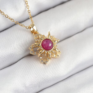 316L Çelik Zirkon Taşlı Döner Güneş Model Gold Renk Kadın Kolye BKO10510