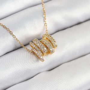 316L Çelik Zirkon Taşlı Sarmal Model Gold Renk Kadın Kolye BKO10512