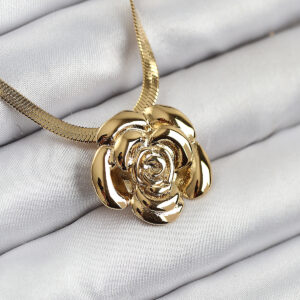 316L Çelik Gül Figürlü İtalyan Zincir Model Gold Renk Kadın Kolye BKO10513