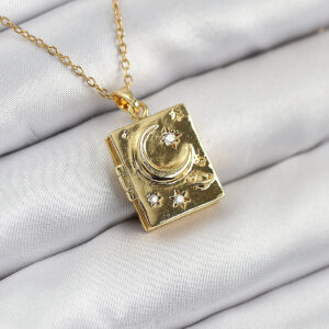316L Çelik Zirkon Taşlı Açılabilr Kapaklı Kitap Model Gold Renk Kadın Kolye BKO10515
