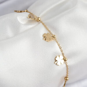 316L Çelik Sıralı Yonca Model Gold Renk Kadın Bileklik BB7824