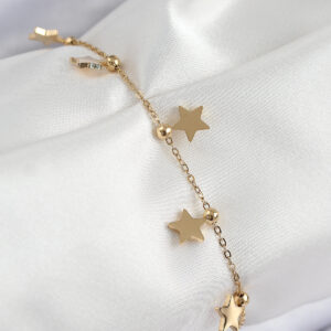 316L Çelik Sıralı Yıldız Model Gold Renk Kadın Bileklik BB7825