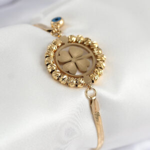 316L Çelik Nazar Boncuk Detaylı Yonca Model İtalyan Zincir Gold Renk Kadın Bileklik BB7826