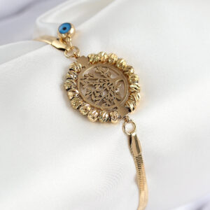 316L Çelik Nazar Boncuk Detaylı Hayat Ağacı Model İtalyan Zincir Gold Renk Kadın Bileklik BB7827