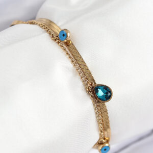 316L Çelik Nazar Boncuk Detaylı Mavi Zirkon Taşlı Model İtalyan Zincir Gold Renk Kadın Bileklik BB7828