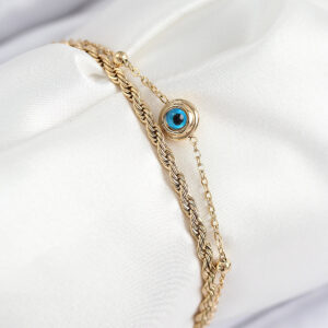 316L Çelik Nazar Boncuk Model Burgu Zincir Gold Renk Kadın Bileklik BB7829